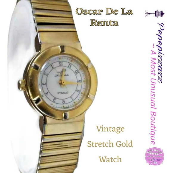 VTG OSCAR DE'La Renta GOLD STRETCH WATCH W INTERCHANGEABLE FACE - Picture 1 of 9